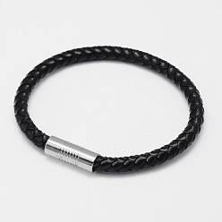 Negro Las pulseras de cuero trenzadas, con 304 cierres magnéticos de acero inoxidable, negro, 200x6 mm