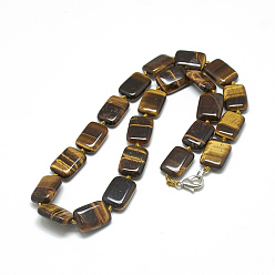 Tiger Eye Natural Tiger Eye Beaded Necklaces, with Alloy Lobster Clasps, Rectangle, 18.1 inch~18.5  inch(46~47cm), Rectangle: 18~18.5x13mm