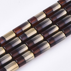 Sienna Half Electroplate Glass Beads Strands, Column, Sienna, 19.5~20x10mm, Hole: 1.4mm, about 15~17pcs/strand, 13.39 inch(34cm)