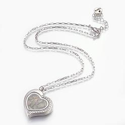 Tourmaline Colliers pendants en alliage de strass, avec des perles naturelles en tourmaline et des pièces en acier inoxydable 304, cœur, 18.11 pouce (46 cm)
