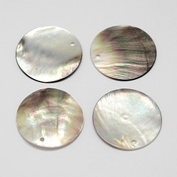Mixed Color Flat Round Black Lip Shell Pendants, Mixed Color, 35~36x1~2mm, Hole: 1mm