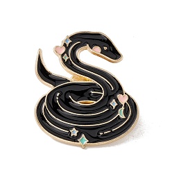 Negro Pin de esmalte de serpiente, insignia de aleación chapada en oro para ropa de mochila, negro, 32x28x1.5 mm