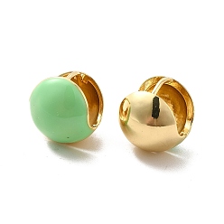 Green Enamel Round Hoop Earrings, Golden Brass Jewelry for Women, Green, 14mm, Pin: 1mm