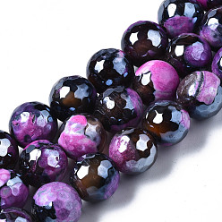 Indigo Natural Agate Beads Strands, Pearl Luster Plated, Faceted, Round, Indigo, 12mm, Hole: 1.6mm, about 32~34pcs/strand, 13.94~16.06 inch(35.4~40.8cm)