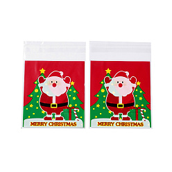 Roja Bolsa de plástico para hornear con tema navideño, con autoadhesivo, para chocolate, caramelo, galletas, plaza, rojo, 130x100x0.2 mm, sobre 100 unidades / bolsa