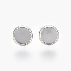 Stainless Steel Color Eco-Friendly 316 Surgical Stainless Steel Stud Earring Settings, Flat Round, Stainless Steel Color, Tray: 8mm, 10x2mm, Pin: 0.7mm