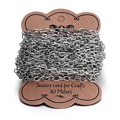 Couleur Acier Inoxydable 304 chaînes de câbles en acier inoxydable, non soudée, Ovale Plat, pour la fabrication de bijoux, couleur inox, 7x4.5x0.8mm, environ 32.8 pieds (10 m)/carte