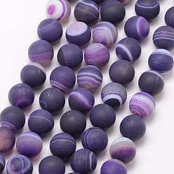 Indigo Natural Striped Agate/Banded Agate Bead Strands, Round, Grade A, Frosted, Dyed & Heated, Indigo, 8mm, Hole: 1mm, about 47pcs/strand, 15 inch