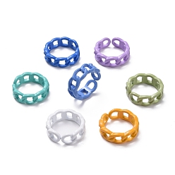 Mixed Color Spray Painted Alloy Cuff Rings, Open Rings, Cadmium Free & Lead Free, Curb Chain Shape, Mixed Color, US Size 7 1/4(17.5mm)