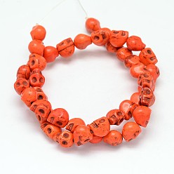 Naranja Rojo Abalorios de turquesa sintética, cráneo, rojo naranja, 8x6x7 mm, agujero: 1 mm, sobre 48~49 unidades / cadena, 15.3~15.5 pulgada