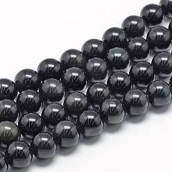 Obsidiana Cuentas de obsidiana naturales hebras, rondo, 8~9 mm, agujero: 1 mm, sobre 45~48 unidades / cadena, 15.7 pulgada
