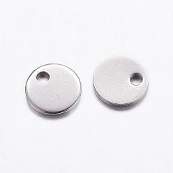 Stainless Steel Color 201 Stainless Steel Pendants, Flat Round, Blank Tags, Stainless Steel Color, 10x1mm, Hole: 1.5mm