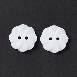 Blanc Boutons acryliques, 2-trou, teint, fleur, blanc, 18x3.5mm, Trou: 2mm