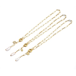 Golden Natural Baroque Pearl Keshi Pearl Lariat Necklaces, with Brass Spring Ring Clasps and Alloy Rhinestone Pendant, Flat Round & Sun & Oval, Golden, 18.90 inch(48cm), pearl: 13~20mm long, 6~10mm wide, 3pcs/set