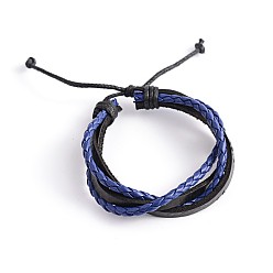 Королевский синий Регулируемые кожаные многожильных браслеты, с вощеной шнур, королевский синий, 57 мм