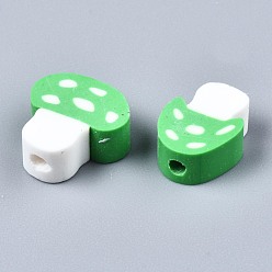 Light Green Handmade Polymer Clay Beads, Mushroom, Light Green, 9~13x8.5~12x4~5mm, Hole: 1.8mm