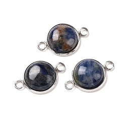 Sodalite Natural Sodalite Connector Charms, Half Round Links, with Stainless Steel Color Tone 304 Stainless Steel Findings, 14x22x5.5mm, Hole: 2mm