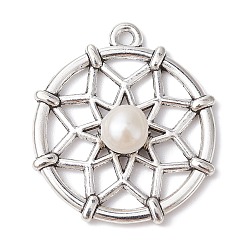Antique Silver Natural Cultured Freshwater Pearl Pendants, Alloy Flower Charms, Antique Silver, 30.5x27x7mm, Hole: 2mm