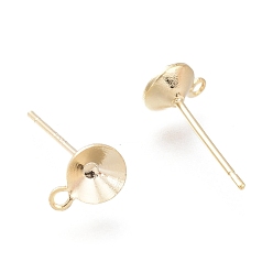 Real 18K Gold Plated Brass Stud Earring Findings, Long-Lasting Plated, with Loop and 925 Sterling Silver Pin, for Pointed Back Rivoli Rhinestone, Cone, Real 18K Gold Plated, 7x5x2mm, Hole: 1mm, Pin: 0.6mm