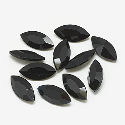 Jet Pointed Back Glass Rhinestone Cabochons, Faceted, Horse Eye, Jet, 12x6x3.5mm