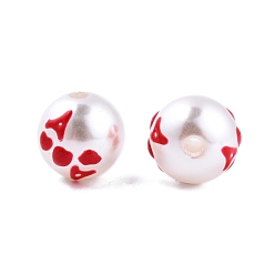 Red Halloween Opaque ABS Plastic Imitation Pearl Enamel Beads, Round with Heart , Red, 11.5~12mm, Hole: 2mm
