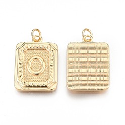 Letter O Brass Pendants, with Jump Rings, Cadmium Free & Nickel Free & Lead Free, Rectangle with Letter, Real 18K Gold Plated, Letter.O, 22.5x16x2mm, Jump Ring: 5x1mm, 3mm inner diameter