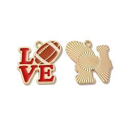 Red Alloy Enamel Pendants, Cadmium Free & Nickel Free & Lead Free, Light Gold, Word LOVE with Rugby Charm, Red, 23.5x22.5x1.5mm, Hole: 2mm