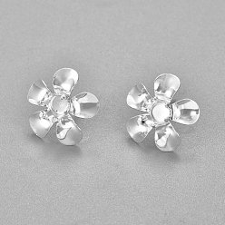 Silver 304 Stainless Steel Stud Earring Findings, 5-Petal, Flower, Silver, 16mm, Flower: 14~15x5mm, Tray: 4mm, Pin: 0.7mm
