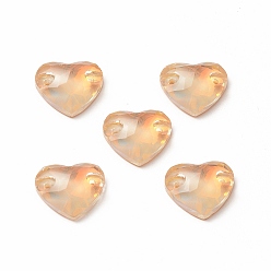 PeachPuff Mocha Effect Heart Shape Sew on Rhinestone, K5 Glass Rhinestone, 2-Hole Link, Plated Flat Back, Sewing Craft Decoration, PeachPuff, 12x14x4.5mm, Hole: 1mm