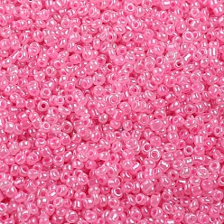 Pink Glass Seed Beads, Ceylon, Round, Pink, 4mm, Hole: 1.5mm, about 4500pcs/pound
