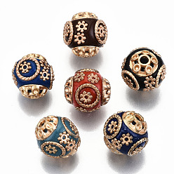 Couleur Mélangete Perles rondes indonésiennes manuelles, avec des noyaux en alliage, couleur mixte, 15x14mm, Trou: 2mm