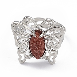 Goldstone Synthetic Goldstone Butterfly Adjustable Ring, Platinum Brass Jewelry for Women, Cadmium Free & Lead Free, US Size 8 1/2(18.5mm)