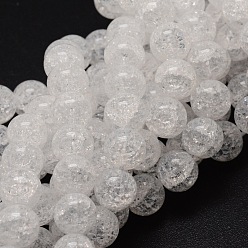 White Crackle Glass Round Beads Strands, White, 14mm, Hole: 1mm, about 28pcs/strand, 15 inch