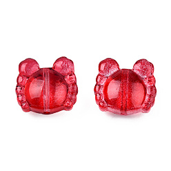 Red Transparent Spray Painted Glass Beads, Crab, Red, 13x14x6.5mm, Hole: 1mm