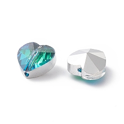 Aguamarina mediana Perlas de vidrio transparentes, facetados, corazón, aguamarina mediana, 10x10x7 mm, agujero: 1~1.2 mm