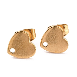 Oro Revestimiento iónico (ip) 304 fornituras de aretes de acero inoxidable, corazón, dorado, 8.4x9x1 mm, pin: 0.8 mm