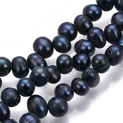 Black Natural Cultured Freshwater Pearl Beads Strands, Dyed, Potato, Black, 7~8x6~7mm, Hole: 0.8mm, about 82pcs/strand, 17.12 inch