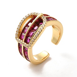 Темно-Розовый Открытое кольцо-манжета в форме пряжки из кубического циркония, широкое женское кольцо из настоящей позолоченной латуни с покрытием 18k, темно-розовыми, размер США 8 (18.1 мм)