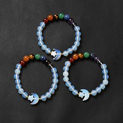 Опал Женские браслеты из бисера с опалитом и смешанными драгоценными камнями в виде луны и звезды, внутренний диаметр: 2 дюйм (5.2 см)