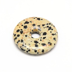 Jaspe Dalmate Pendentif en pierre naturelle avec disque en beigne / pi, dalmate jaspe, largeur de l'anneau: 16 mm, 40x5.5mm, Trou: 8mm