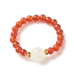 Carnelian Natural Carnelian Round Beaded Stretch Ring with Moonstone, Gemstone Jewelry for Women, US Size 8(18.1mm)