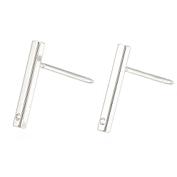 Real Platinum Plated Brass Stud Earring Findings, with Loop, Rectangle, Nickel Free, Real Platinum Plated, 12.5x1.5mm, Hole: 0.8mm, pin: 0.7mm