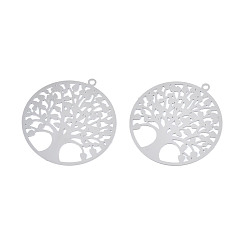 Stainless Steel Color 201 Stainless Steel Filigree Pendants, Etched Metal Embellishments, Tree of Life, Stainless Steel Color, 27x25x0.2mm, Hole: 1.2mm