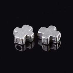 Matte Silver Color Alloy Beads, Cross, Lead Free & Nickel Free & Cadmium Free, Matte Silver, 8.5x8x3.5mm, Hole: 1.5mm