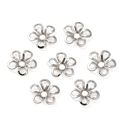 Platinum Brass Bead Caps, 5-Petal Flower, Platinum, 9x9x2mm, Hole: 1.8mm
