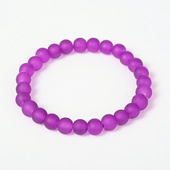 Purple Stretchy Frosted Glass Beads Kids Bracelets for Children's Day, Purple, 42mm