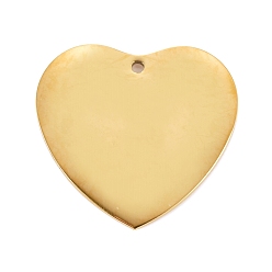 Oro 304 colgantes de acero inoxidable, pulido manual, estampar etiqueta en blanco, Corte con laser, corazón, dorado, 19.2x20x0.8 mm, agujero: 1.2 mm