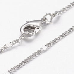 Real Platinum Plated Brass Chain Necklaces, with Lobster Claw Clasps, Real Platinum Plated, 17.5 inch(44.5cm)