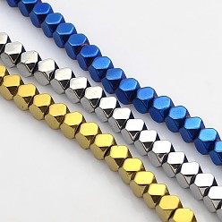 Mixed Color Electroplate Non-magnetic Synthetic Hematite Beads Strands, Faceted Cube, Mixed Color, 4x4x4mm, Hole: 1mm, about 103pcs/strand, 15.7 inch