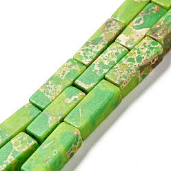 Jaune Vert Brins de perles teintes en jaspe impérial synthétique, rectangle, jaune vert, 13~13.5x4~4.5x4~4.5mm, Trou: 1.4mm, Environ 28~29 pcs/chapelet, 14.49''~14.96'' (36.8~38 cm)